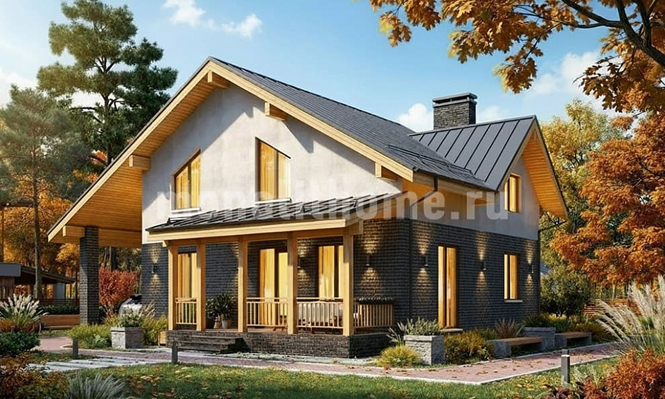 Дом из поризованного кирпича Резиденс 2 одноэтажный с мансардой 13х13