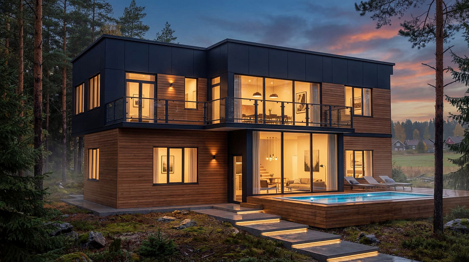 Дом из керамзитобетона Лахти 5 двухэтажный 11х11