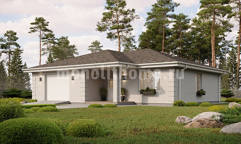 Дом из поризованного кирпича Кантри 2 одноэтажный 14х14