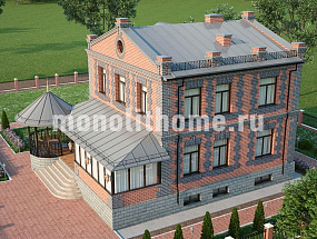 Проект дома с цокольным этажом и балконом