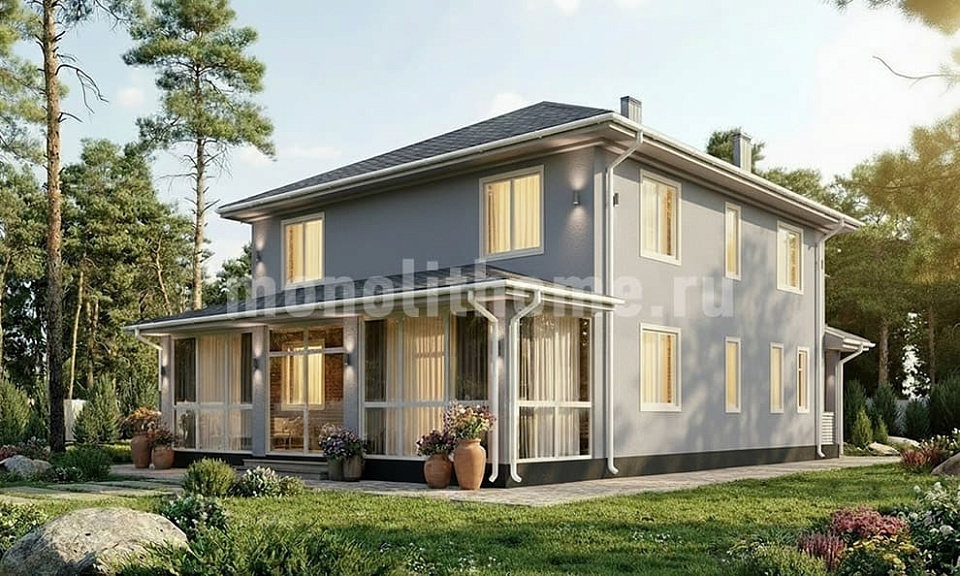 Дом из поризованного кирпича Форма 2 двухэтажный 12х12