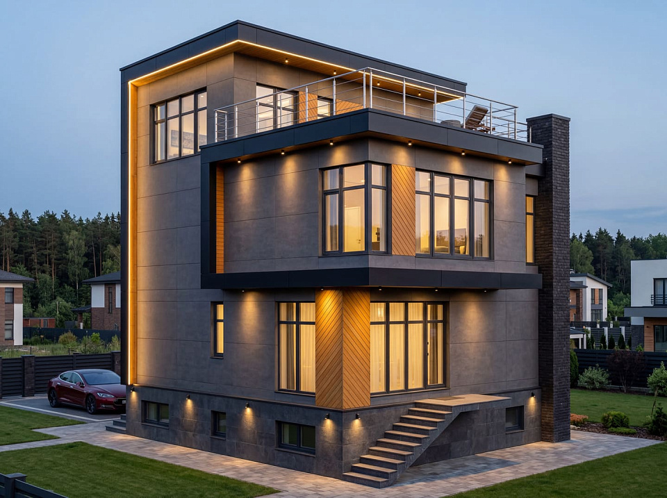 Дом из бетона Тарзан 3 трехэтажный 10x12