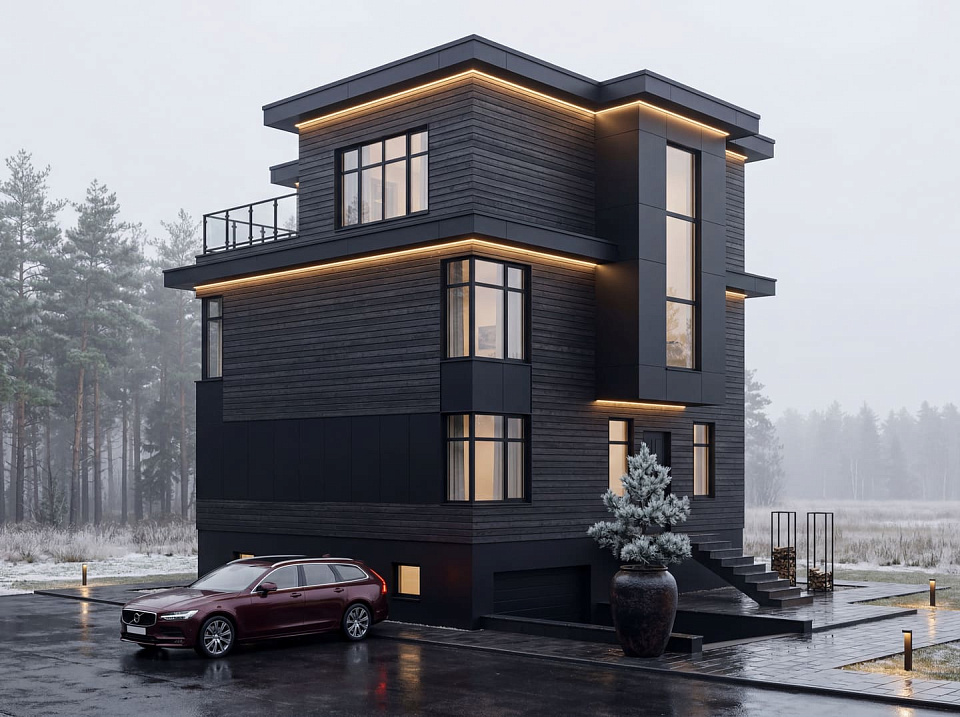 Дом из монолитного полистиролбетона Тарзан 1 трехэтажный 9x12