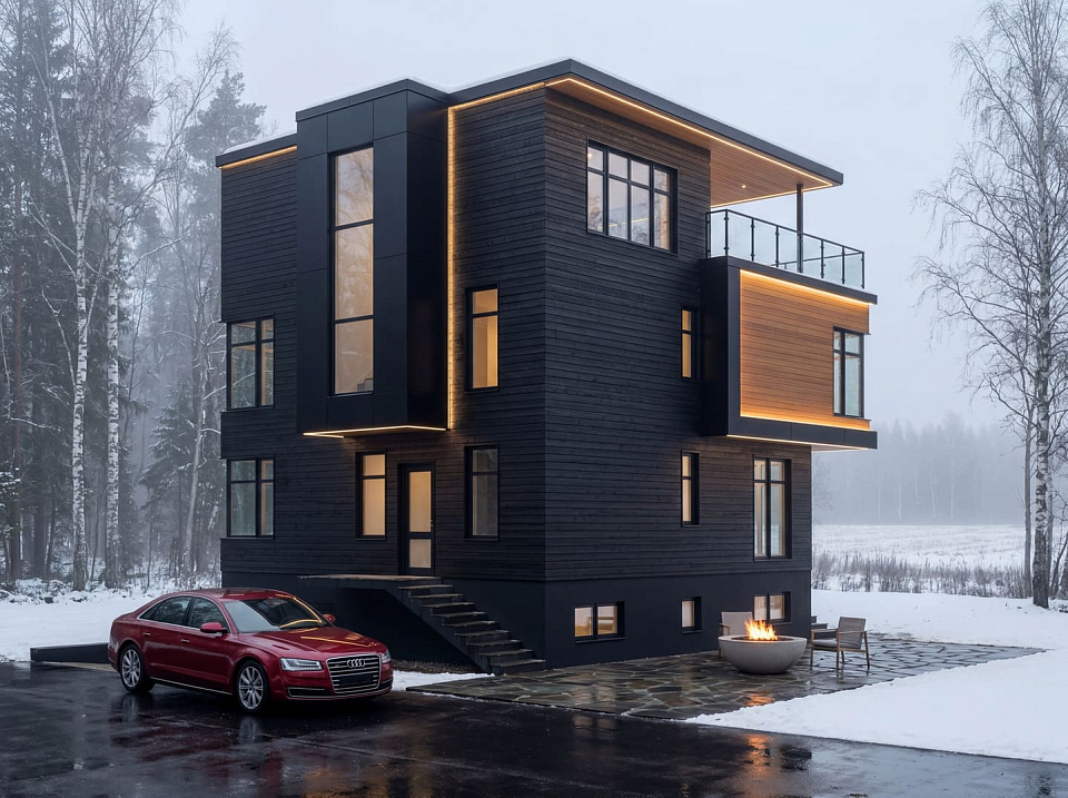 Дом из монолитного полистиролбетона Тарзан 1 трехэтажный 9x12