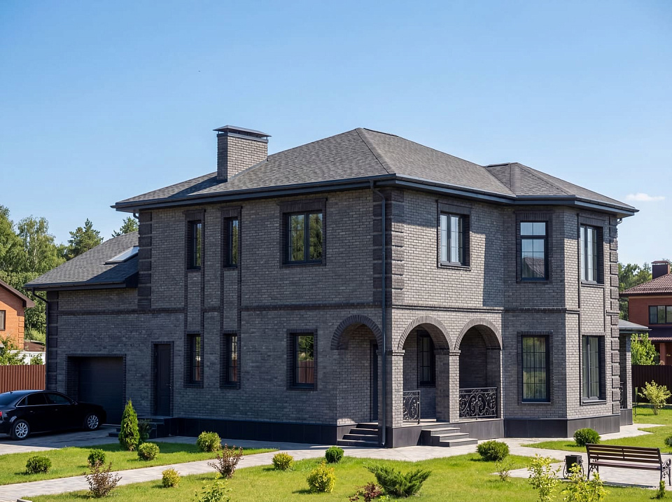 Дом из щелевого кирпича Вешки 2 двухэтажный 14х14