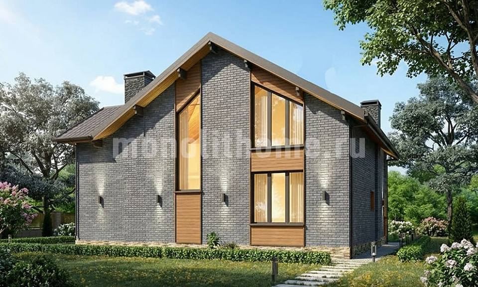 Дом из поризованного кирпича Рейк 2 одноэтажный с мансардой 13х13