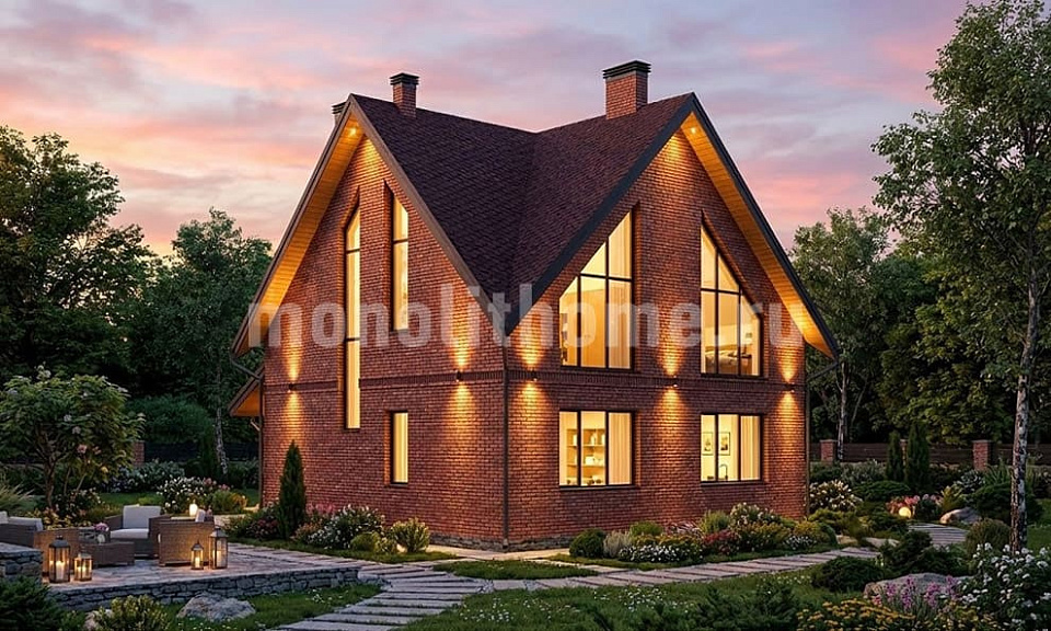 Дом из полистеролбетона Компас 2 одноэтажный с мансардой 10х10