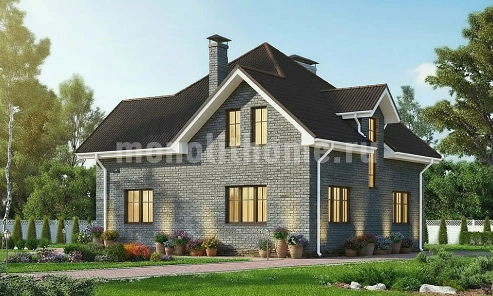 Дом из керамзитобетона Соларис 2 одноэтажный с мансардой 11х11